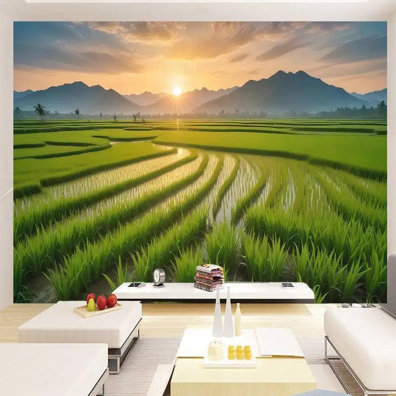 ภาพตกแต่งผนังห้องภาพ ไร่ชา ไร่นา เขียวธรรมชาติ สกรีนสวยคมชัด เนื้อผ้าโพลีเอสเตอร์ ผ้าหนาทนทาน
