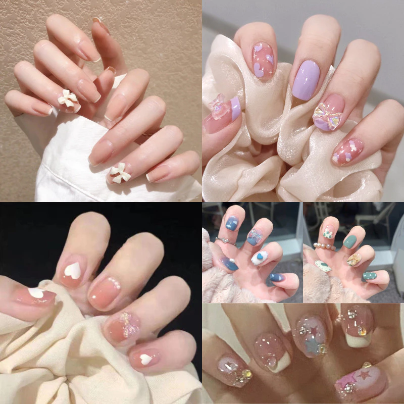 🔥พร้อมส่ง🔥เล็บเพรสออนสี่เหลี่ยมสั้น ลาย3D 24ชิ้น ติดง่าย ถอดใช้ซ้ำได้ ลายสวยโดดเด่น ไม่ทำเล็บเดิมเสีย