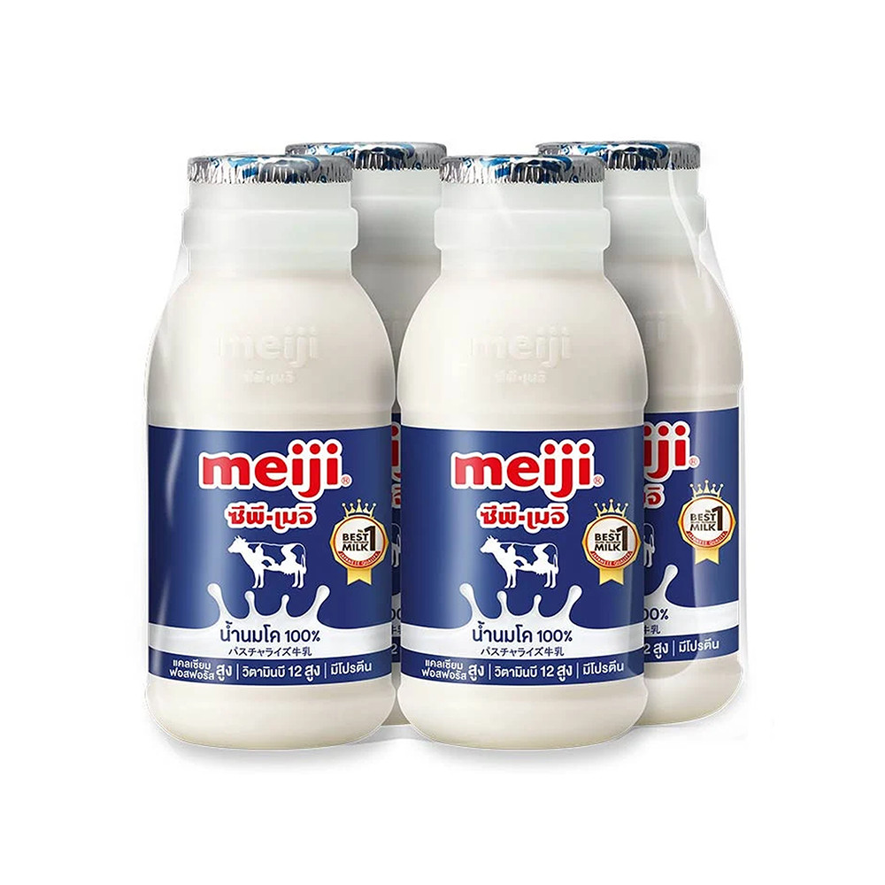 เมจิ นมสด รสจืด 200 มล. 4 ขวด (MEIJI Fresh Milk Plain 200 ml 4 Bottles)
