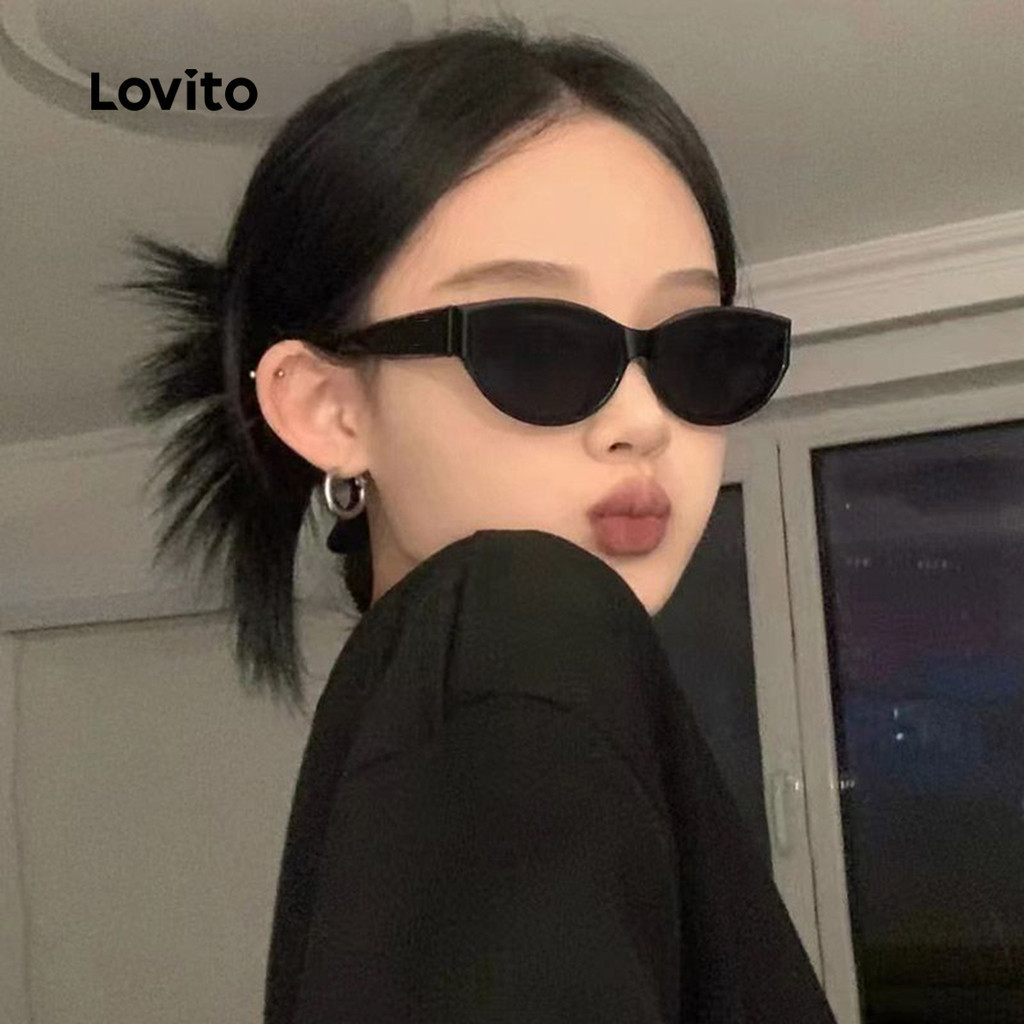 Lovito แว่นตาแดด คาซุย สีเดียวกัน รูปร่างตาแมว สำหรับปิคเคิลบอล สำหรับหญิง LFA08707