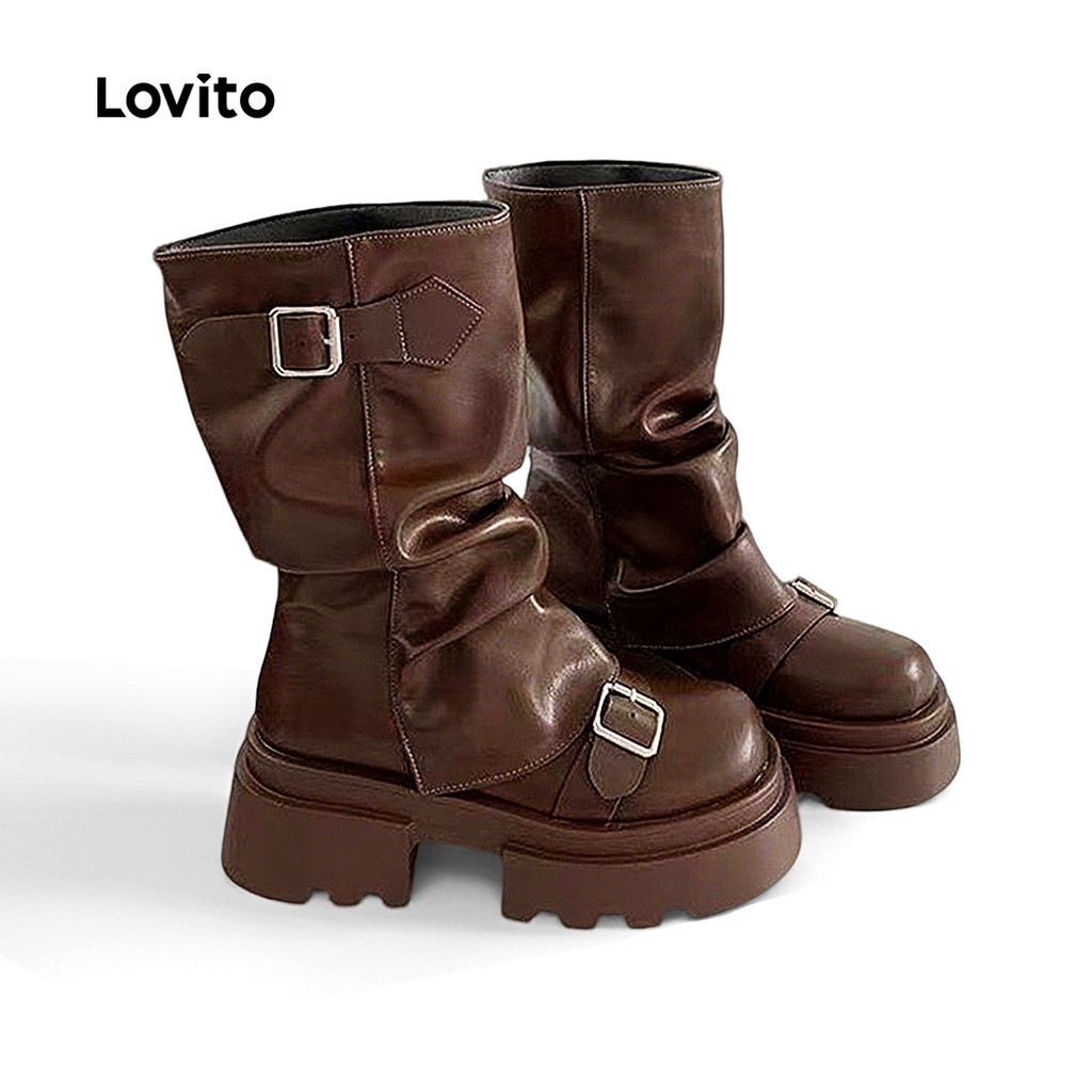 Lovito  รองเท้าบูทผู้หญิง ดีไซน์ลําลอง LFA106034