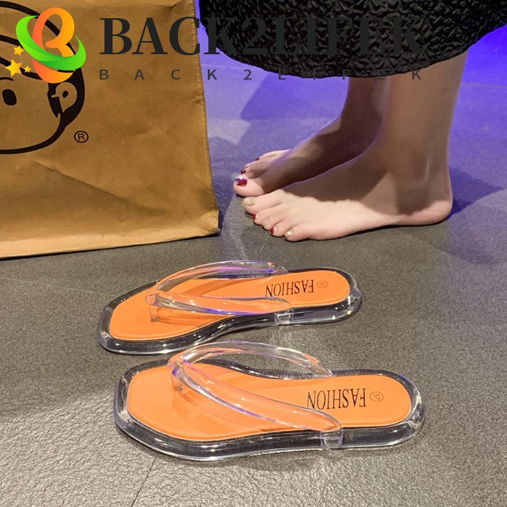 BACK2LIFEK Flip Flops รองเท้าแตะ, โปร่งใส PVC Flats รองเท้า, Casual Summer Out Wear Beachwear Platfo