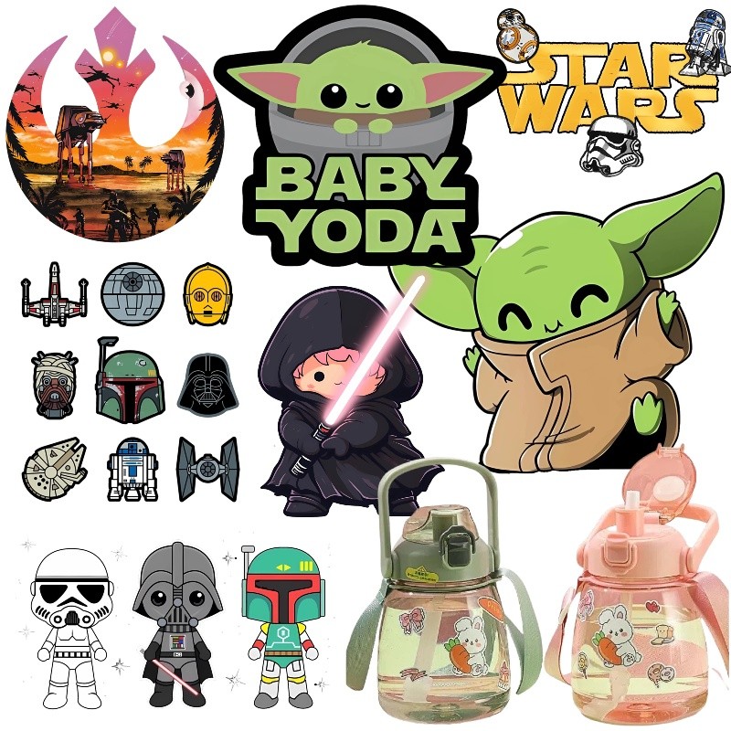 Star Wars สติกเกอร์พิมพ์เย็น YODA การ์ตูนคริสตัลกาว UV Transfer สติกเกอร์แฟชั่น DIY ป้ายสติกเกอร์ล้างทําความสะอาดได้