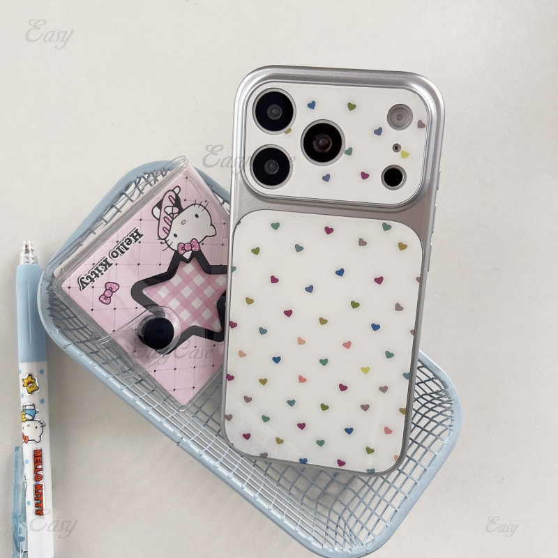 อะคริลิคเต็มหน้าจอสีลายหัวใจขนาดเล็กเคสโทรศัพท์มือถือสําหรับ 17 16 15 14 13 โปรแม็กซ์ กันลื่นและป้องกันการตกกระแทกฝาหลัง