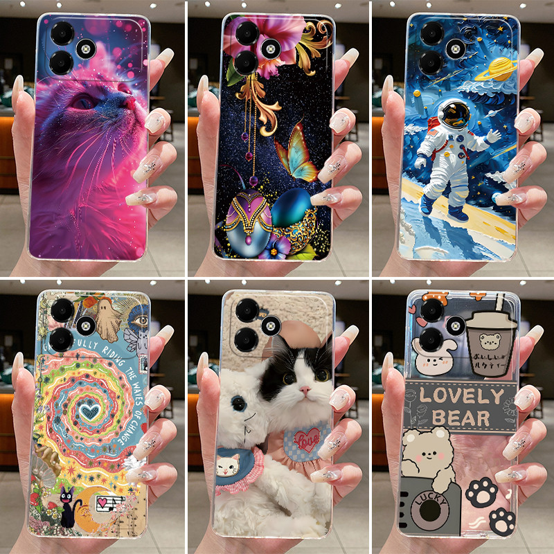 ปลอกสําหรับ OPPO A6C 4G 2026 กรณี CPH2895 ความงามแฟชั่นน่ารักแมวรูปแบบซิลิโคนอ่อนนุ่มปกหลังโปร่งใส TPU เคสโทรศัพท์