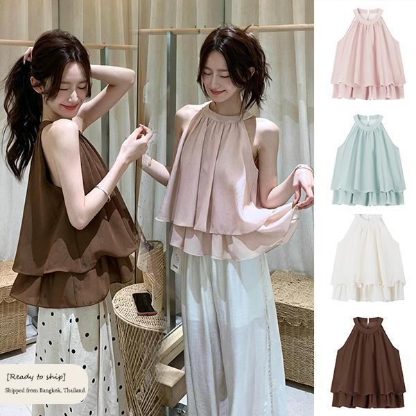 mimi&didiเสื้อครอปเปิดไหล่ทรงฮาลเตอร์สุดน่ารัก เหมาะสำหรับสวมใส่ในชีวิตประจำวันหรือใส่ไปชายหาดในฤดูร้อน#99468