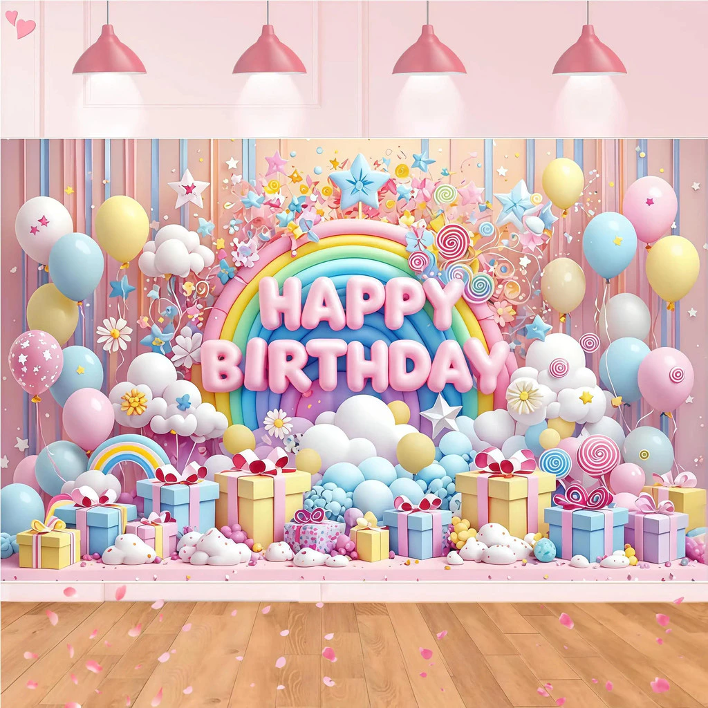 สุขสันต์วันเกิดผ้าตกแต่ง, Happy Birthdayพื้นหลังแบนเนอร์ผ้าตกแต่งผนัง วัสดุ:ผ้าโพลีเอสเตอร์