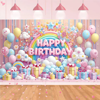 สุขสันต์วันเกิดผ้าตกแต่ง, Happy Birthdayพื้นหลังแบนเนอร์ผ้าตกแต่งผนัง วัสดุ:ผ้าโพลีเอสเตอร์