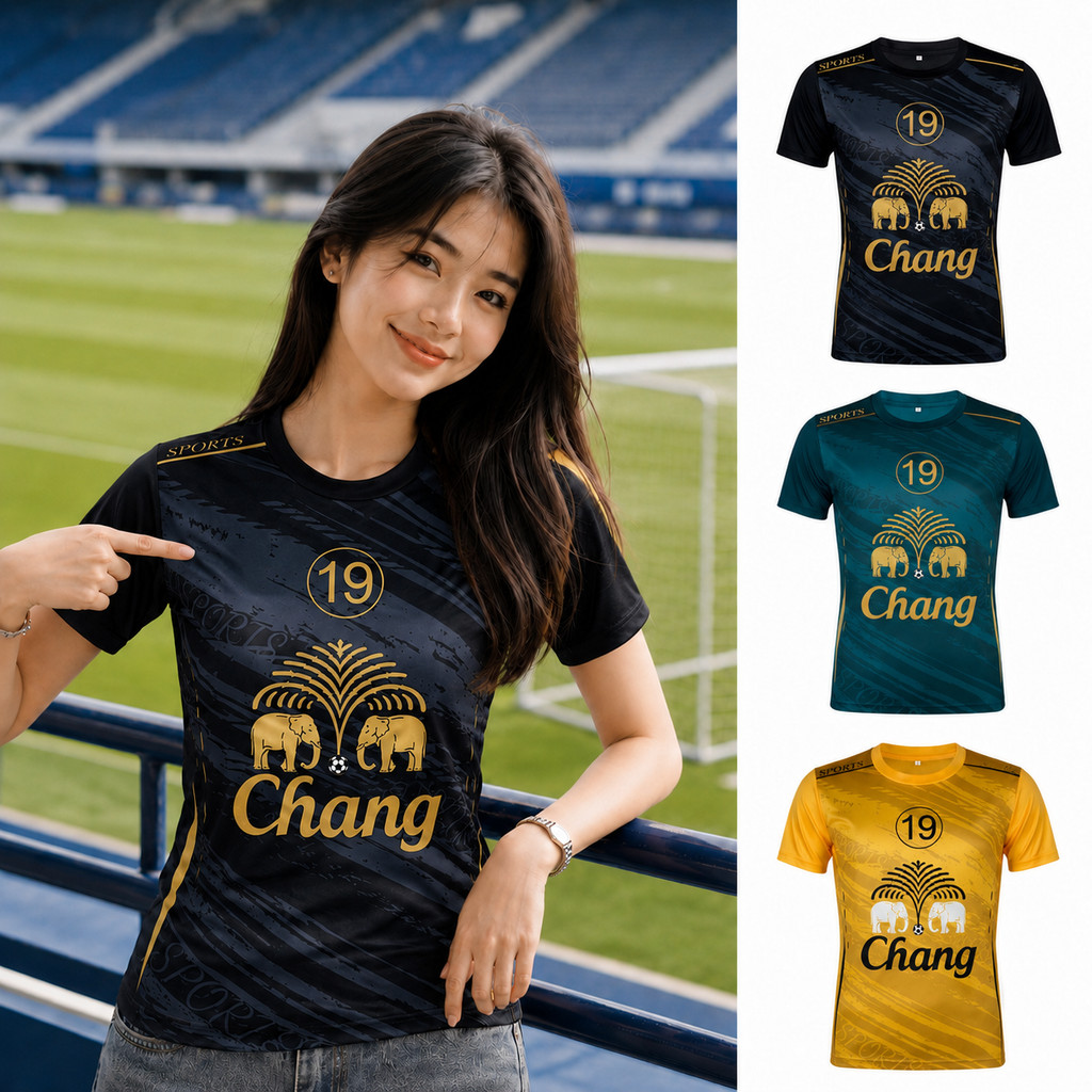 เสื้อบอลลำลอง คอกลม แขนสั้น S-3XL ลาย Chang กราฟิก ผ้าไมโคร ระบายอากาศดี ใส่สบาย สไตล์สปอร์ต t257#