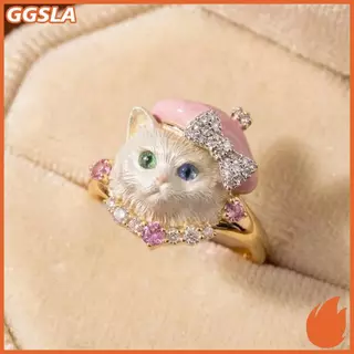 GGSLA แฟชั่น 3ง ลูกสุนัขลูกแมวแหวนเคลือบสัตว์ออกแบบด้วยมงกุฎโบว์สําหรับผู้หญิงเครื่องประดับของขวัญใหม่