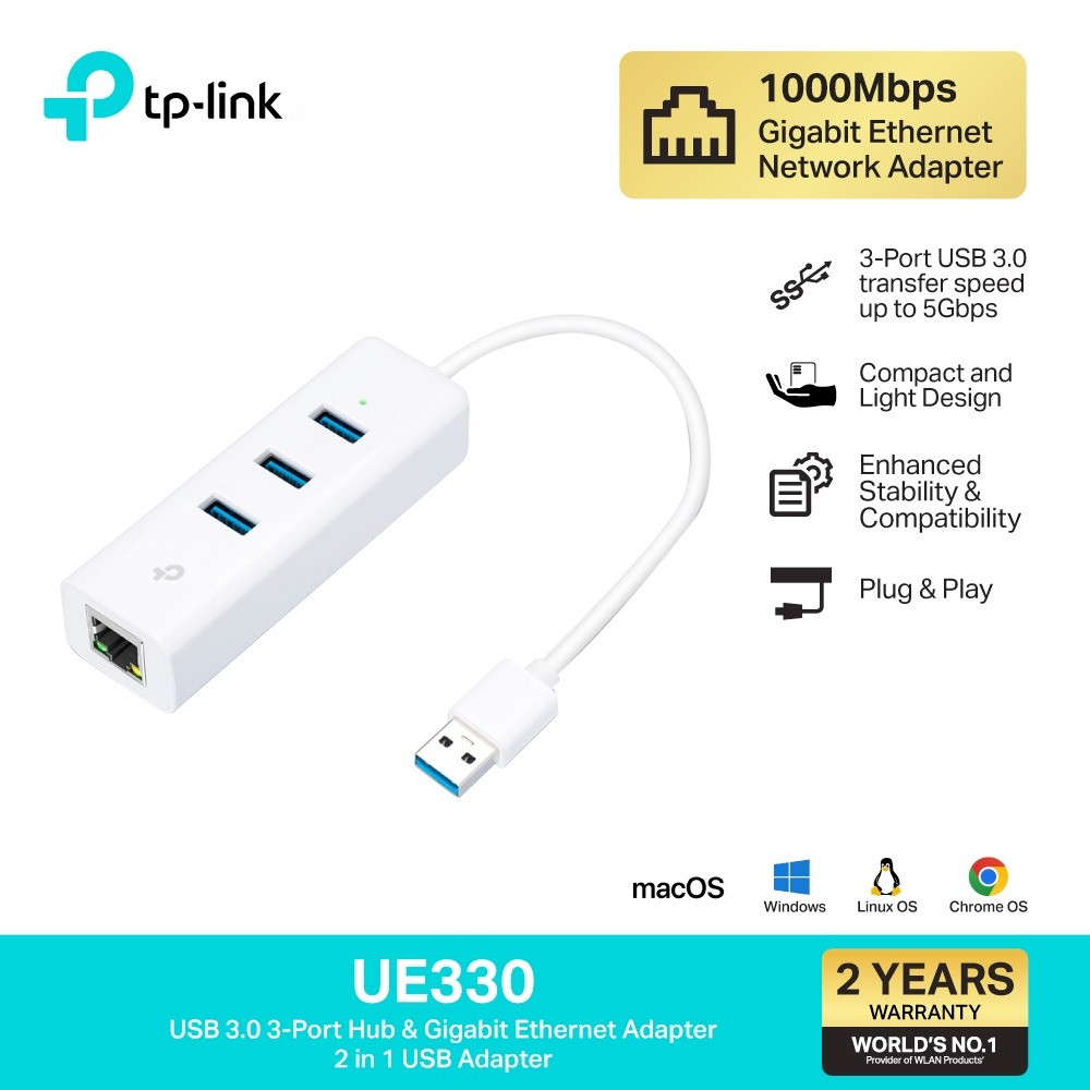 TP-Link UE330 (USB 3.0)/ UE330C (USB Type-C) ฮับยูเอสบี  พร้อมพอร์ต Gigabit Ethernet แค่เชื่อมต่อก็พ