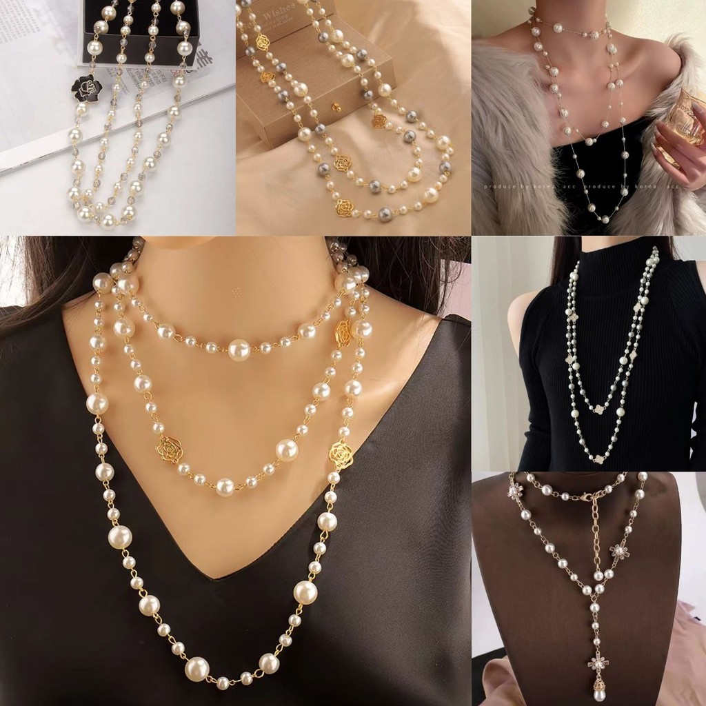 สร้อยคอมุกเทียมยาว 150 ซม. AlaraByLove Tet ao dai สร้อยคอห่อ 2 หรือ 3 ห่วงร่วมกับชุดปาร์ตี้สุดหรู