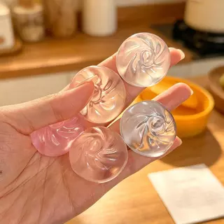 ชุดสกุชชี่อาหารเช้าจีนขนาดเล็กแปลกใหม่-สุ่มของเล่นซาลาเปาสีใสพร้อมตะกร้าเก็บ