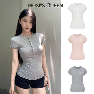 < MOSESQUEEN > เสื้อผ้าสตรี กระโปรงสั้นแขนสั้น คอฮันเลย์ ฤดูร้อน สีหลายเฉด แบบบาง ใส่ได้หลากหลาย #63375