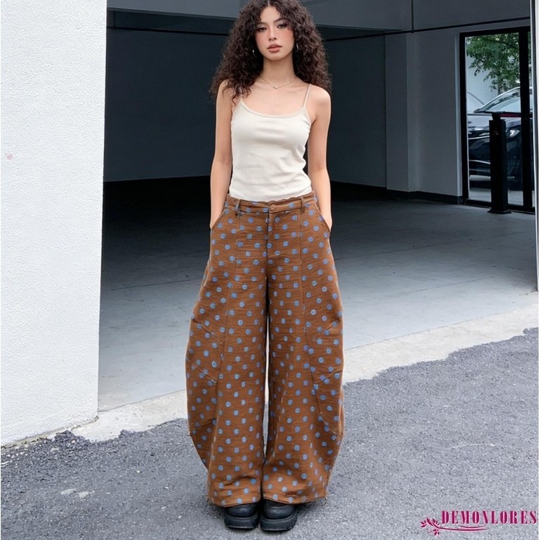 Demonlores-Women Dot Print Pants Casual Loose Fit Stylish Wide Leg Pants for Daily Life Vacation Party