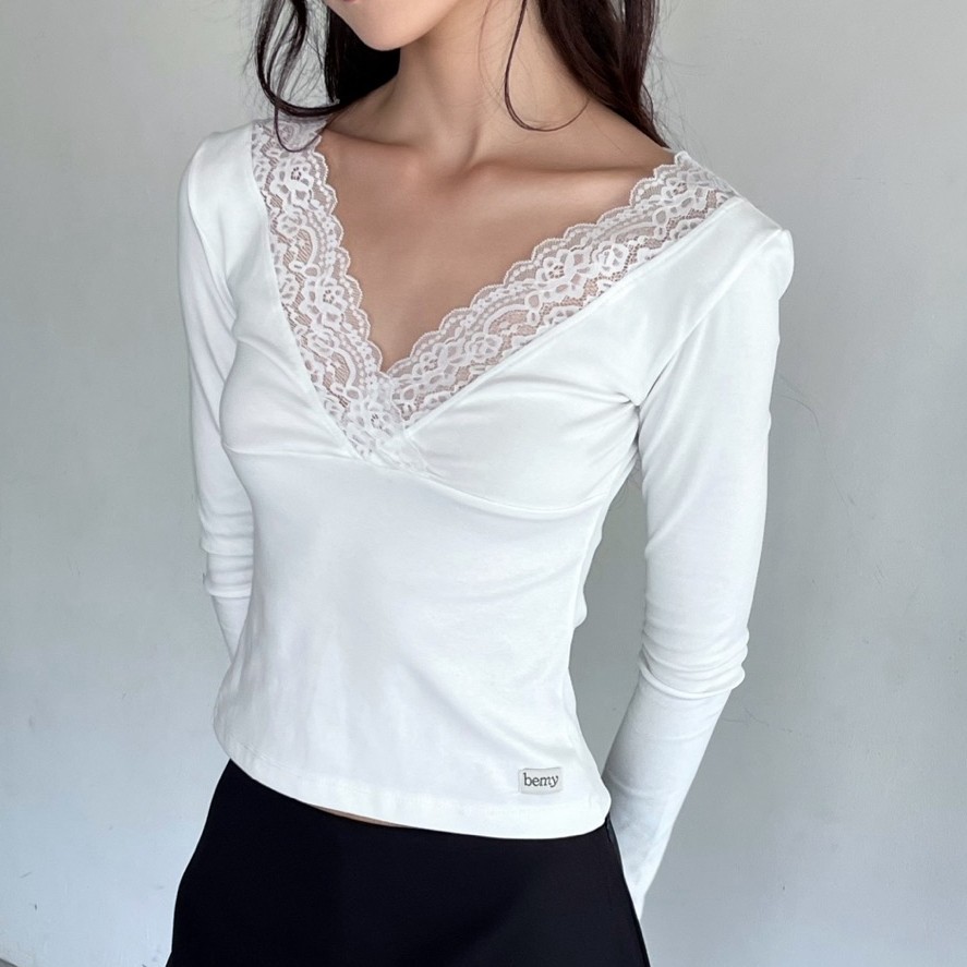 BEMYCHICเสื้อแขนยาวลูกไม้คล้องคอรุ่นLuarel