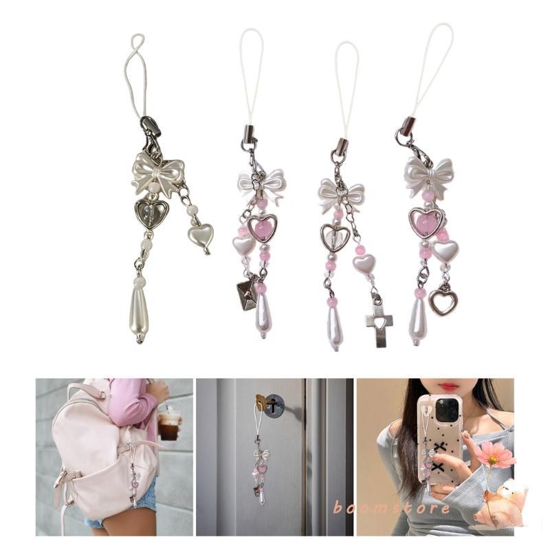 Boom Stylish Bowknot Phone Pendant Trend Phone Charm for Women Girls Heart Beaded