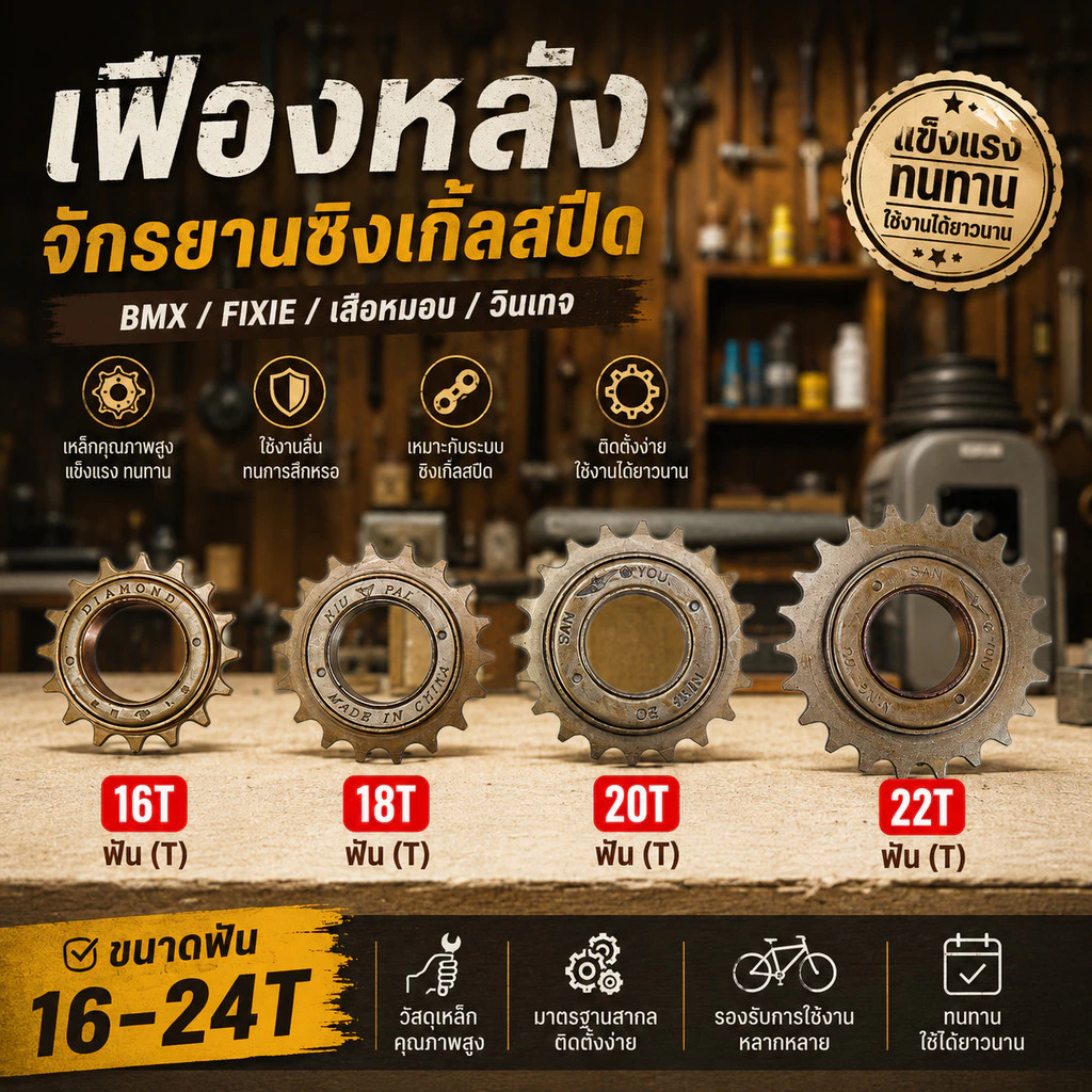 เฟืองหลังจักรยานซิงเกิ้ลสปีด เฟืองฟรี BMX / Fixie / เสือหมอบ / วินเทจ ขนาด 16-24 ฟัน (T)