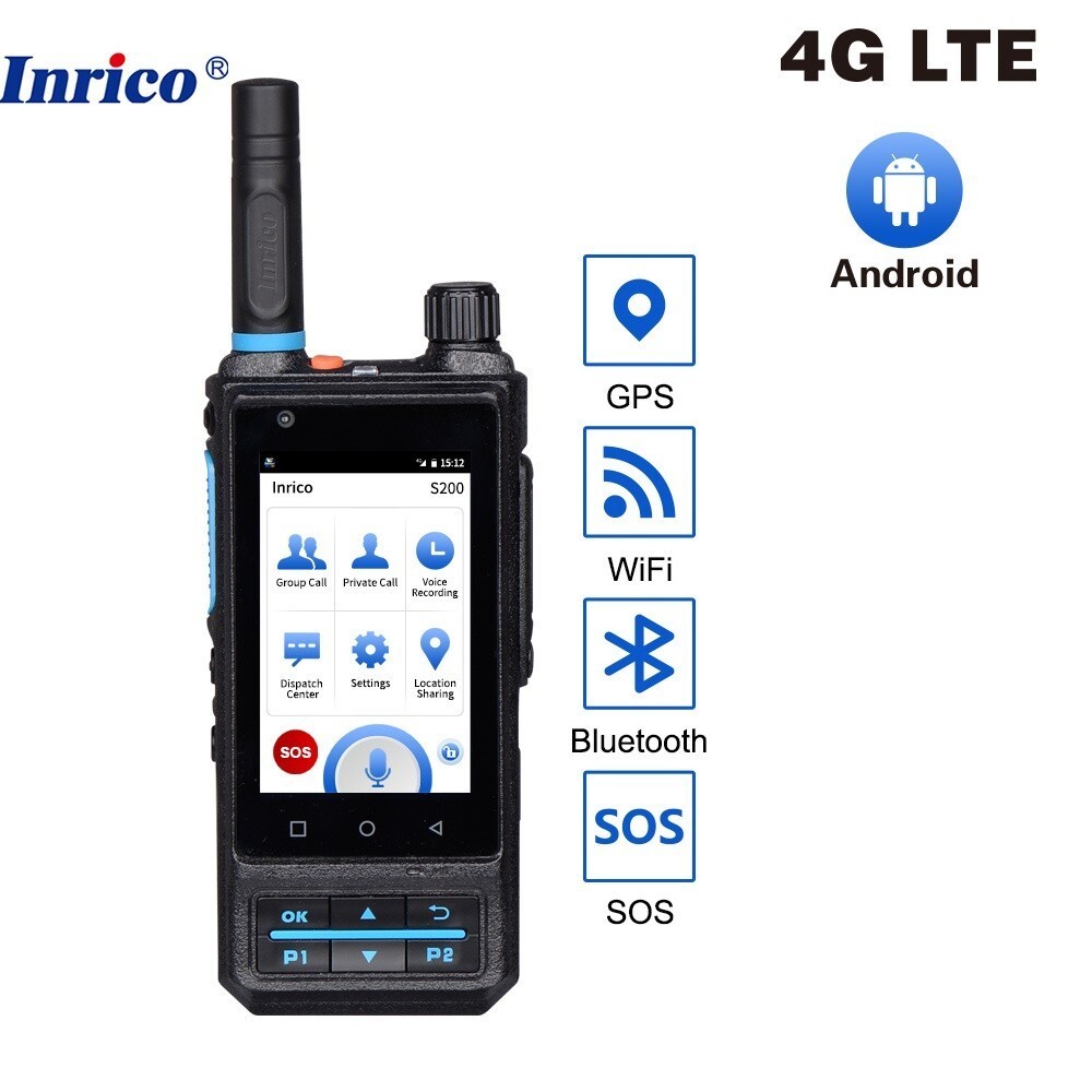 Inrico 4G เครือข่ายวิทยุ S200 Android 10 LTE/WCDMA/GSM POC วิทยุ Real-ptt Zello Walkie talk