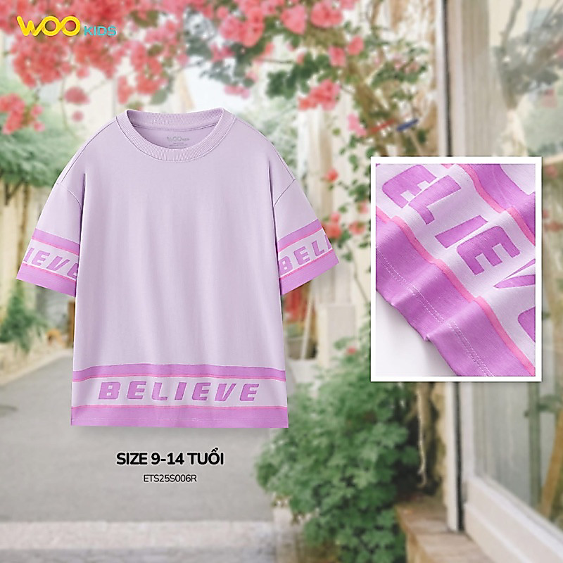 เสื้อยืดคอปกเด็กผู้หญิง ETS25S006R นุ่ม เย็นสบาย cotton 100% (8-14 ปี) Wookids