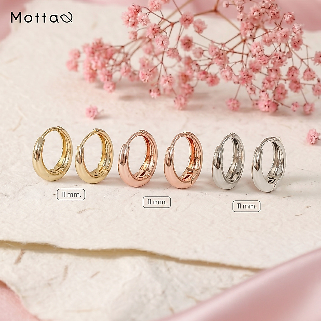 Motta Earring ต่างหูห่วงชุบทองคำขาว ทรงสายฝอ ห่วงหนา ทรงยอดฮิต