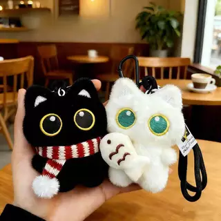 ตุ๊กตาตุ๊กตาพวงกุญแจแมวดําตุ๊กตาแมวคิตตี้แมวพวงกุญแจแว่นตาแมวกระเป๋าจี้ของขวัญวันเกิด