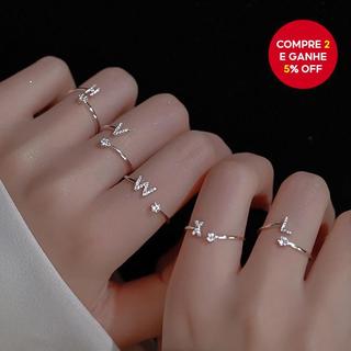 Anel De Letra Az Ajustável Em Prata Moderno Com Diamantes Micro Pave , Presente Perfeito Para Mulheres