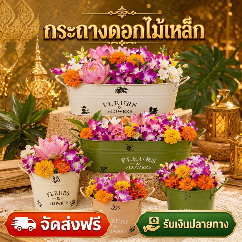 COD กระถางดอกไม้ สไตล์วินเทจ รูปไข่/วงกลม  ตกแต่งบ้าน ตกแต่งสวน พร้อมที่จับ กระถางดอกไม้เหล็ก