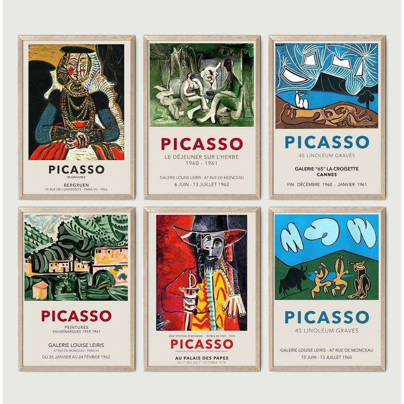 Pablo Picasso Vintage Exhibition Canvas Art Cubism Wall Art สําหรับตกแต่งบ้าน