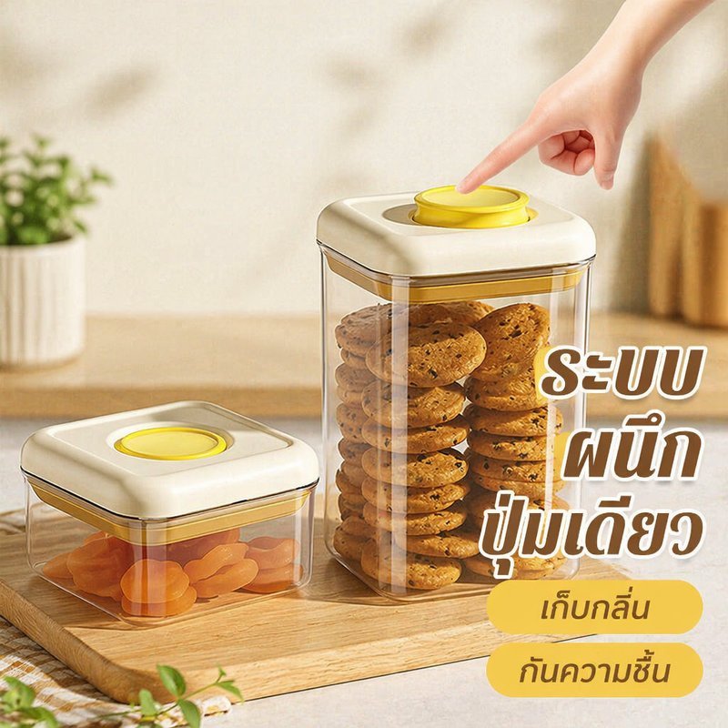 โหลเก็บอาหาร กล่องพลาสติกสุญญากาศ ฝาซีลกันชื้น กันกลิ่น โปร่งใส วางซ้อนได้ มินิมอล ห้องครัว