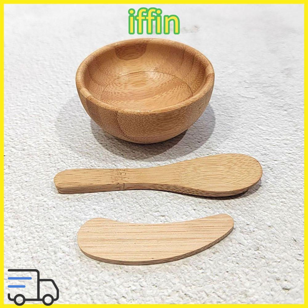 IFFIN เครื่องมือผสมเครื่องสําอาง, ไม้ไผ่มินิขนาดไม้ชาม, ช้อน Diy Sleek Mud Application เครื่องมือโคลน