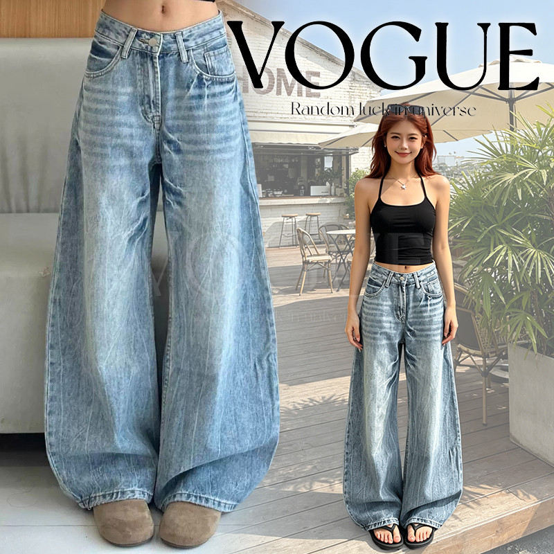 Vogue🌟พร้อมส่ง🌟 กางเกงยีนส์ ทรงกระบอกทรงสวย ใส่สบายผ้าไม่แข็ง ปักตัวFด้านหลัง (NZT275)