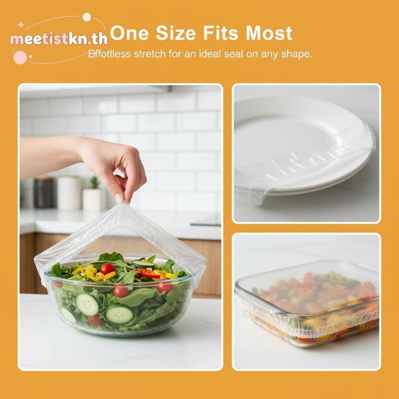 Meetistkn 300 ชิ้นทิ้ง PE ถุงเก็บอาหารเกรดอาหารยืดหยุ่น Cling ฟิล์มแขวนผนังประหยัดพื้นที่สําหรับห้องครัวและตู้เย็น TH