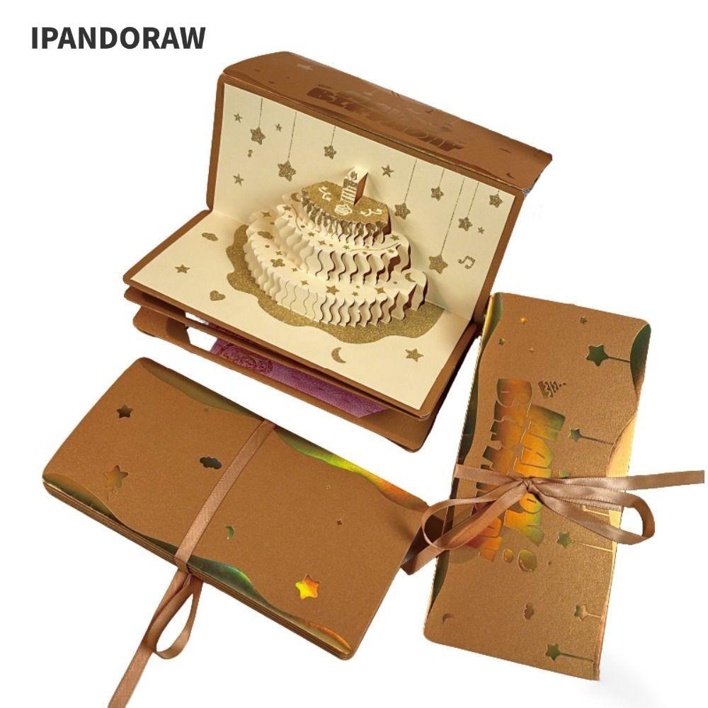 การ์ดอวยพรวันเกิด IPANDORAW พับได้ มีแสงดนตรี ช่องใส่การ์ด 6 ช่อง Pop-Up ซองจดหมายสีแดงพร้อมของขวัญ