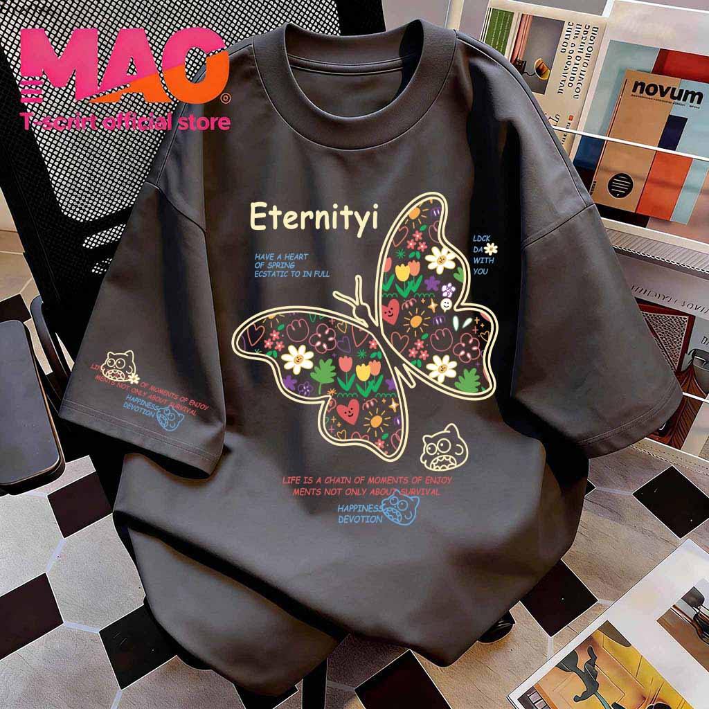 COD✅ (จัดส่งในกรุงเทพฯ) MAO Shop  เสื้อยืดสไตล์เกาหลี ลายพิมพ์ผีเสื้อโดดเด่น ทรงหลวมสำหรับฤดูร้อน#TX08