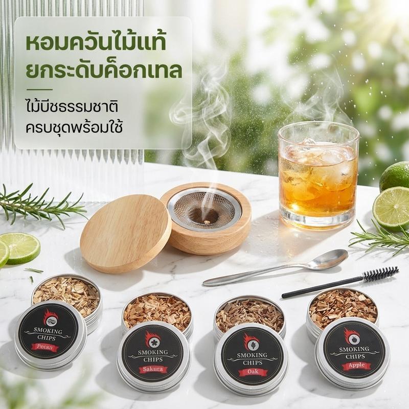 [พร้อมส่ง] ชุดรมควันค็อกเทล Cocktail Smoker ทำวิสกี้ ไม้ 4 กลิ่น