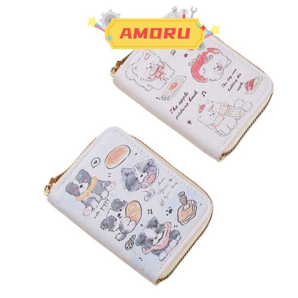 AMOR12U7 Girls Short Wallet, Cute Puppy Lightw Zipper Coin Purse, Fashion Compact Portable 9-Card Po