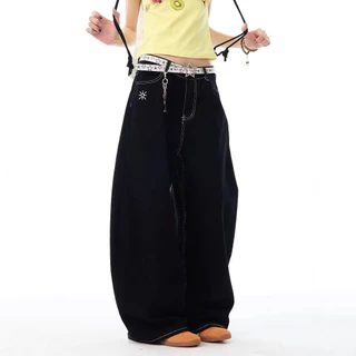 Floerns S-6XL ทรงโอเวอร์ไซส์ กางเกงยีนส์ขากว้างสไตล์ฮิปฮอปสตรีท
