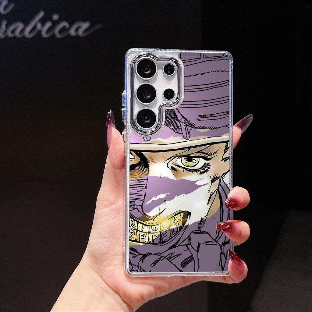ผจญภัย JoJo อะนิเมะอะคริลิคโปร่งใสสําหรับ Samsung Galaxy S26 S25 Ultra S24 FE S23 Plus A06 A07 A26 A36 A71 A73 โลหะแหวนกล้องซิลิโคนกันชนเกราะกันกระแทก