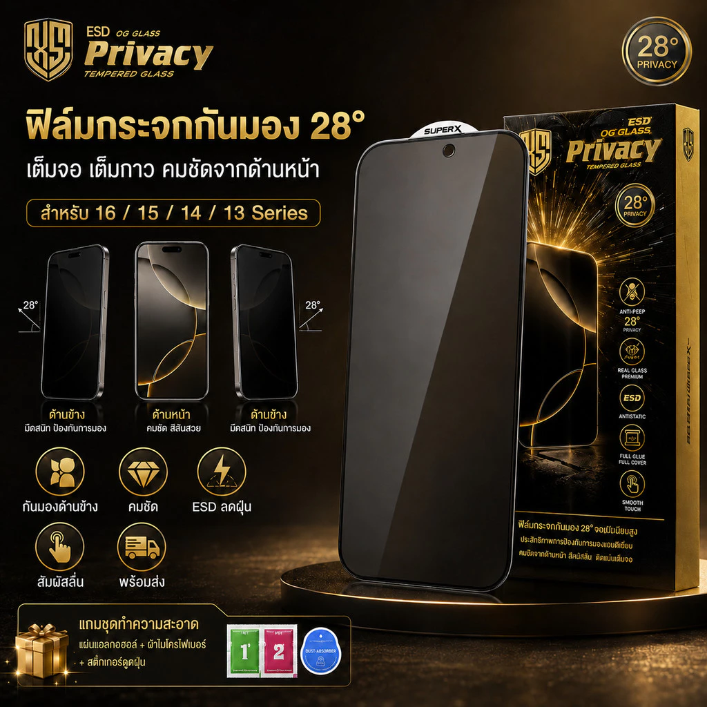ฟิล์มกระจก เต็มจอ สำหรับiPhone กันมองกันเสือก iPhone15 15PRO 14pro 14promax 12 Pro Max 6/6S Plus/6 7 8 Plus X XR XS Max