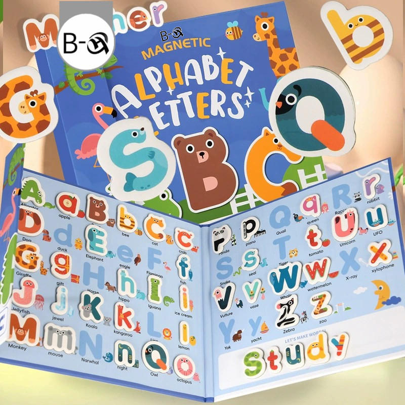 BHQ เกมฝึกสะกด Magnetic ABC Book  ตัวอักษรแม่เหล็ก บัตรแม่เหล็ก แบบฝึกหัดการจับคู่ ฝึกภาษาอังกฤษ