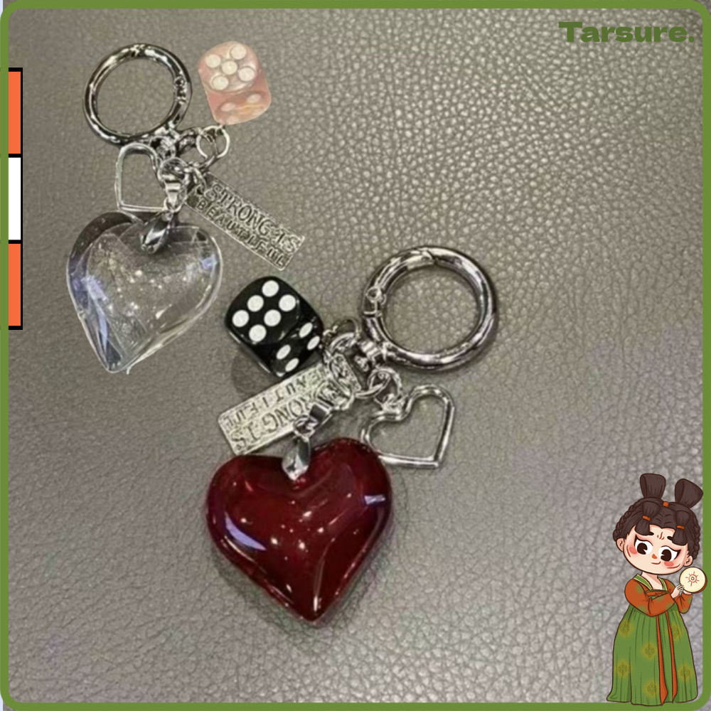 TARSURETH จี้กระเป๋า Charms,สีแดงรูปหัวใจมุกออกแบบพวงกุญแจขนาดเล็ก,Y2K Goth Vintage พวงกุญแจรถของขวัญวันวาเลนไทน์