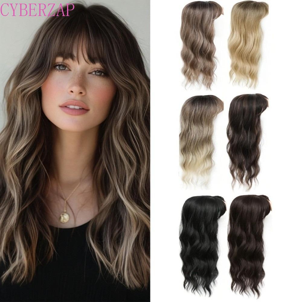 CYBERZAP สังเคราะห์ Topper Hairpiece, ธรรมชาติ 3D ผมยาวหน้าม้าสไตล์ฝรั่งเศส,ไม่มีรอยต่อปลอม Fringe ที่มองไม่เห็น Clurse Clip-In Bangs Extension เพิ่มปริมาณผม