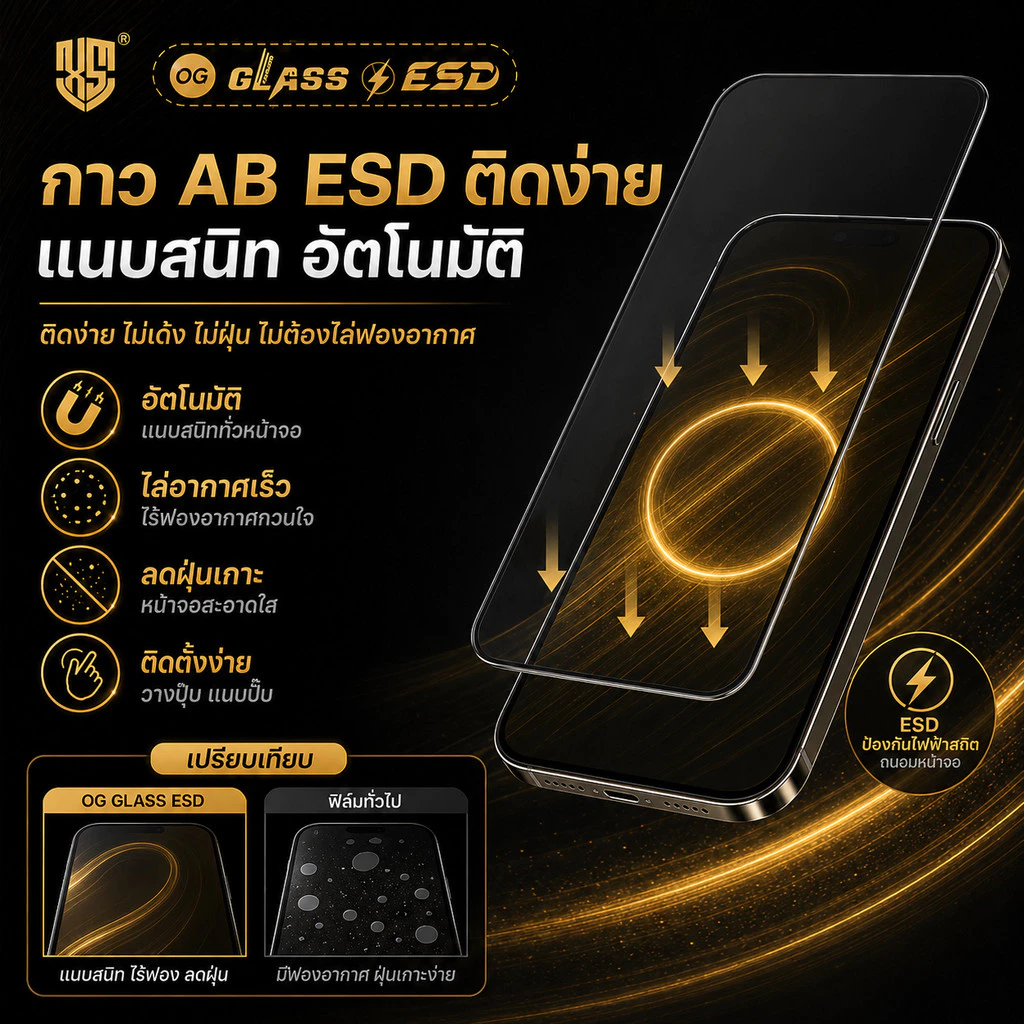 ราคาส่ง ฟิล์มกระจก สำหรับ iPhone แบบเต็มจอจอโค้ง ป้องกันไฟฟ้าสถ OG 17PROMAX 16PLUS 15Pro 14PRO/13 Pro/12 Pro Max/12/11 thumbnail 8