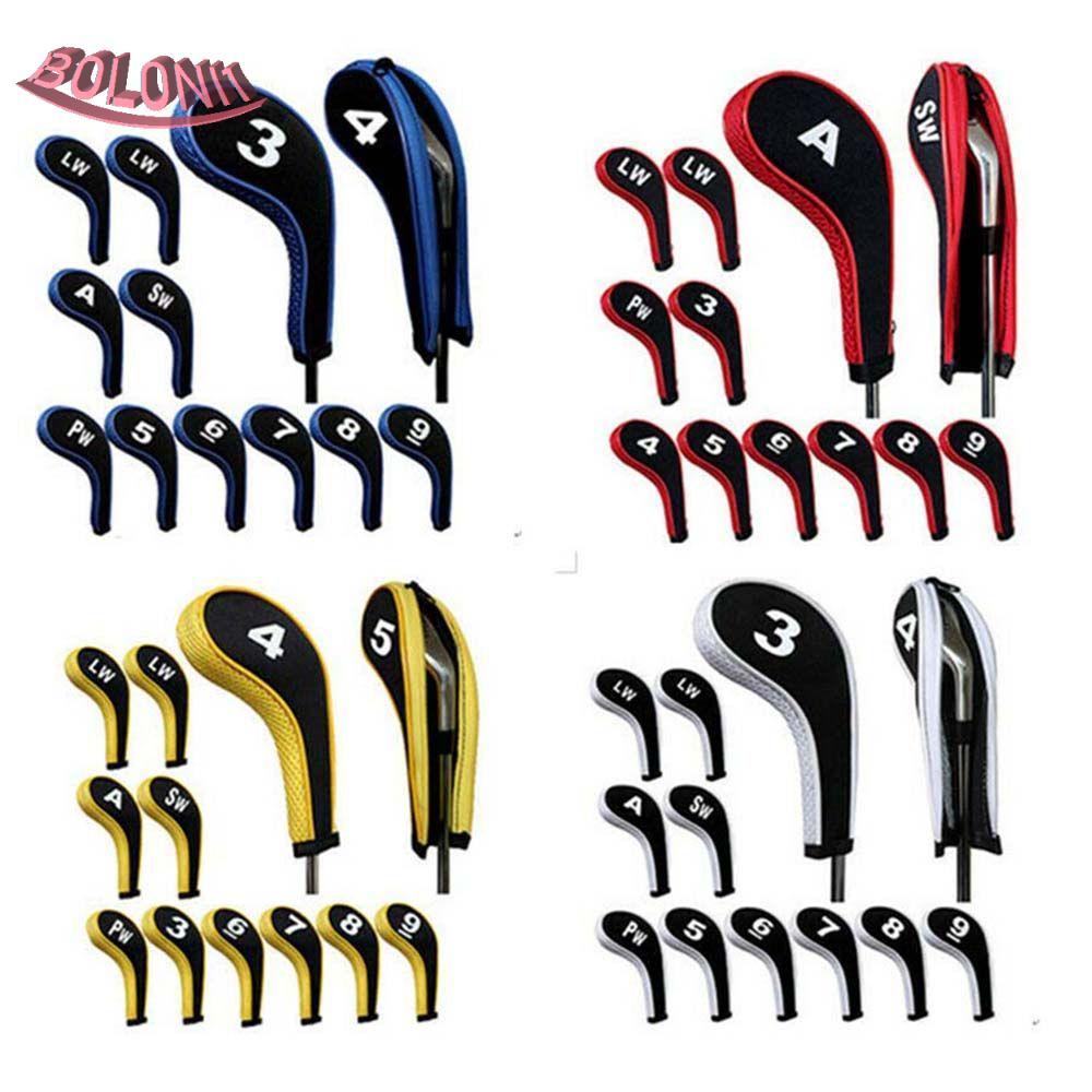 BO Golf Iron Headcover 3-9,P,S,A ทนทาน 12 ชิ้นกอล์ฟเหล็กชุดฝาครอบป้องกันจํานวนการออกแบบยาง Neoprene 
