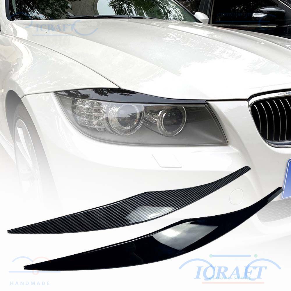ICRAFT ฝาครอบเปลือกตาไฟรถยนต์, คิ้วไฟหน้าการปรับเปลี่ยนภายนอกเบาพิเศษ, ABS Gloss Black ไฟหน้าสติกเกอร์สําหรับ BMW 3 Series E90 E91 2005-2012