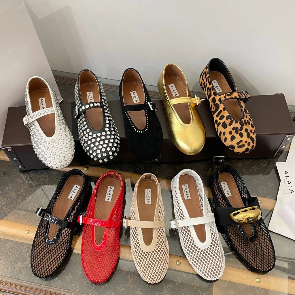 Aria รองเท้า Aria 2025 Hollow Fishnet แบนบัลเล่ต์รองเท้านําเข้าตาข่ายซับหนังแกะ TPU ยางดิบ Outsole B