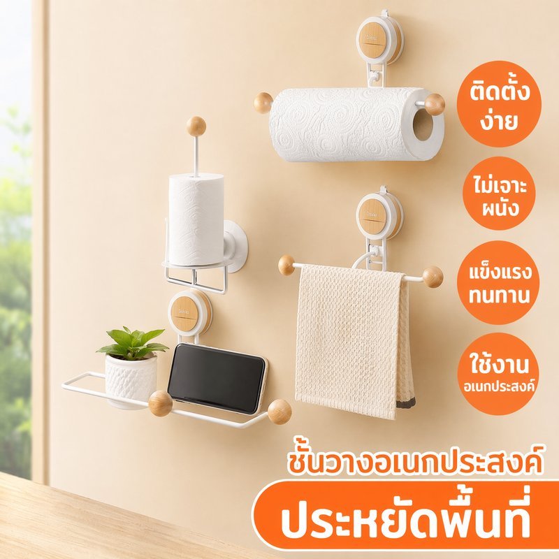 COD ที่ใส่ทิชชู่ติดผนัง ชั้นวางอเนกประสงค์ ไม่ต้องเจาะ ดูดสูญญากาศ ห้องน้ำ ครัว ที่แขวนทิชชู่