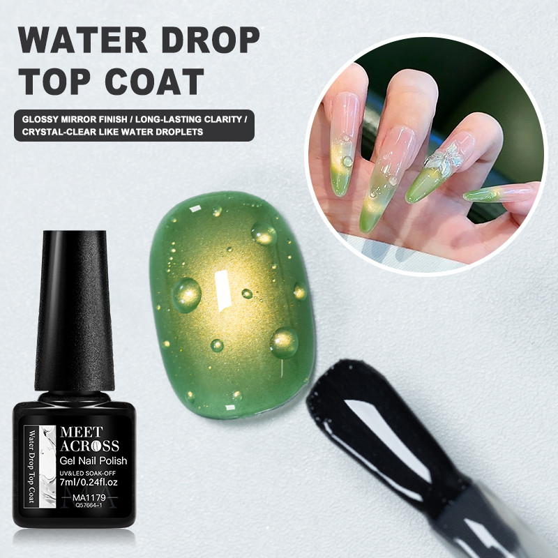 MEET ACROSS 7ml Water Drop Top Coatเจลเล็บClear 3Dหยดน้ําฤดูใบไม้ผลิฤดูร้อนออกแบบเล็บเจลเคลือบเงา