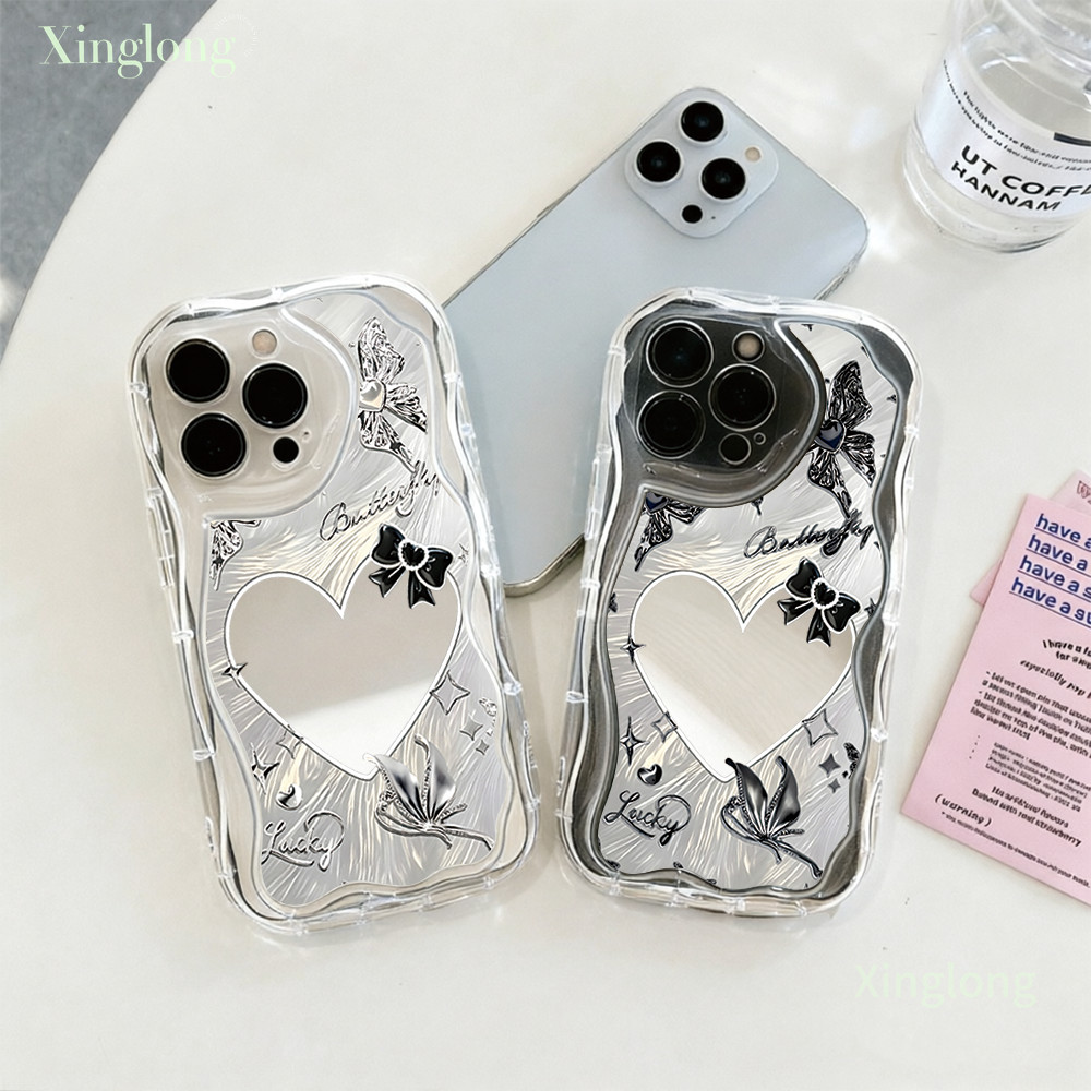 หรูหราหัวใจผีเสื้อกระจกครีมเคสโทรศัพท์Redmi 15 A515C14C Note14 14 Pro 13 12 A2 A1 A3 10 9 12C 10C 9A